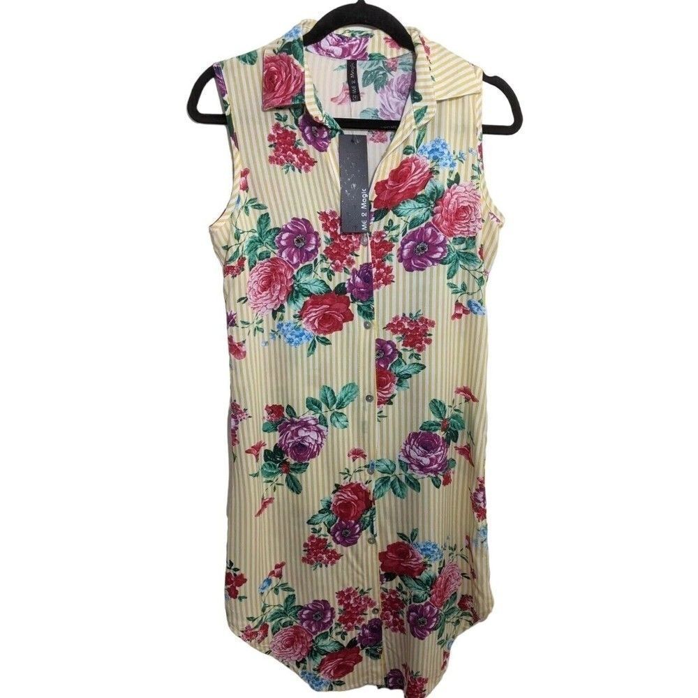 Me 2 Magic Women's Dress Striped Floral Rayon Lightweight Small